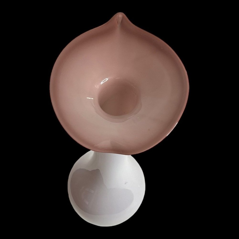 Jack in the Pulpit Art Glass Bud Vase Hand‎ Blown Cased White and Purple 8"